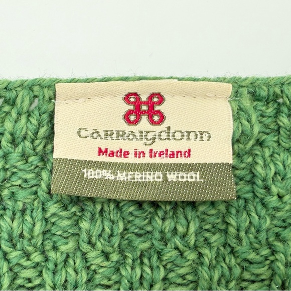 VGUC Carraig Donn Irish Merino Wool Tree Of Life Aran Button Cardigan Green XL - Picture 4 of 13